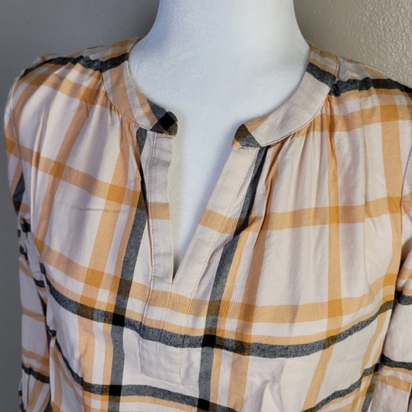 LOFT Outlet Size X-Small Petite Popover Flannel Shirt Top Plaid - Picture 2 of 9